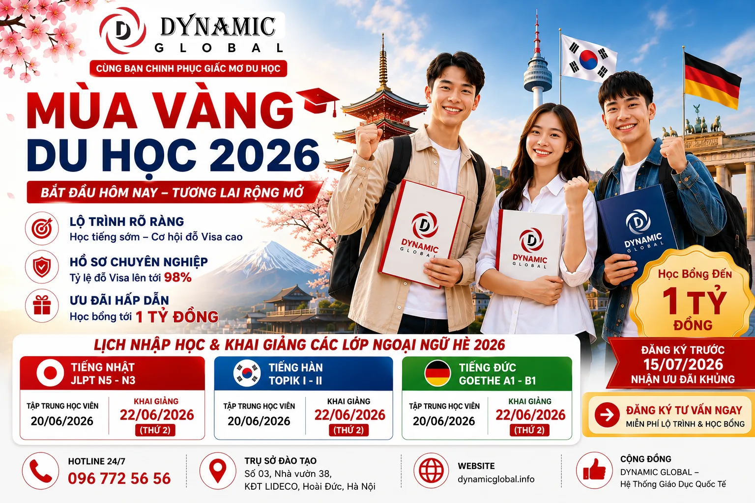 Thông Báo Lịch Khai Giảng Lớp Ngoại ngữ Du Học Tháng 6 7/2026 – DYNAMIC GLOBAL